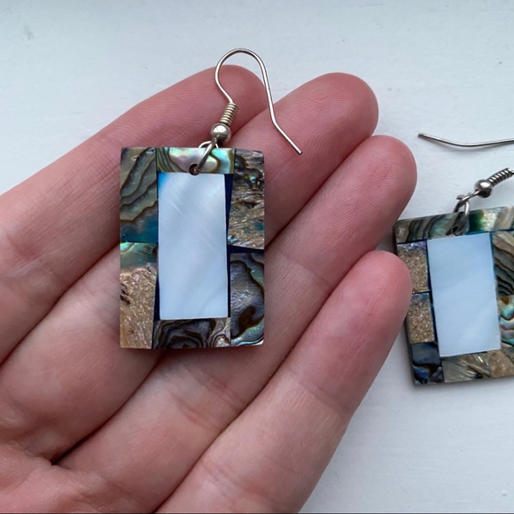 Boho multicolored tile rectangle drop earrings - Picture 2 of 5